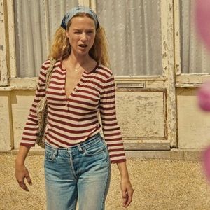 Doen Paola Tee in Red Stripe Rib Knit Long Sleeve M